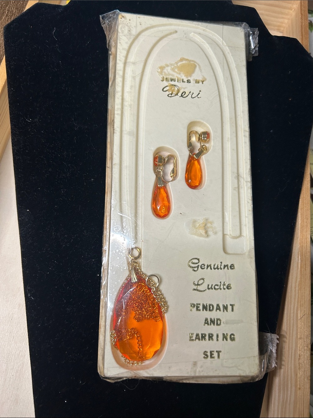 Genuine Lucite Orange Pendant and Earring Set